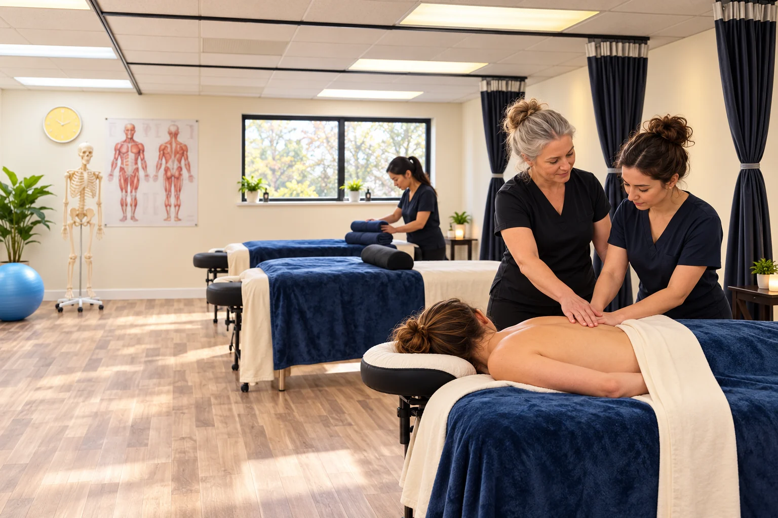 Illustrative clinical massage learning in a tidy treatment room